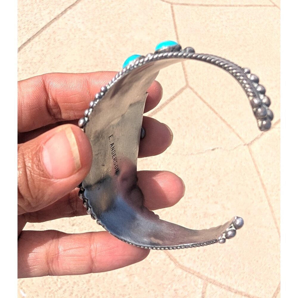 Navajo Sterling Silver & Turquoise Watch Bracelet E. Anderson Non Working 49.5g - Picture 10 of 12